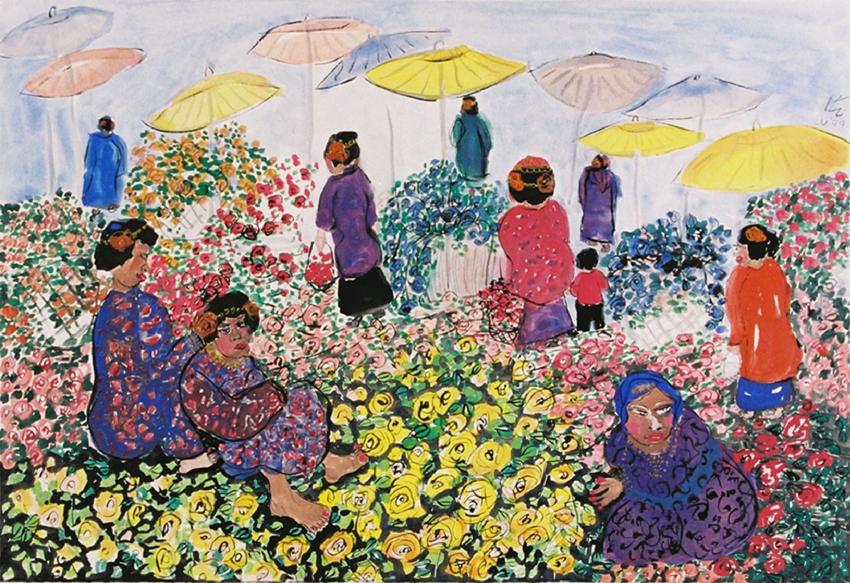 Earl Lu. Flower Market. 1999. Gouache.